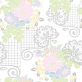 Seamless pattern bouquet flowers and openwork on white background.Vector. Royalty Free Stock Photo